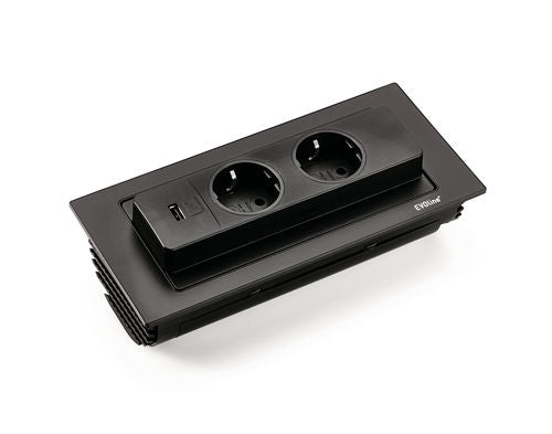 Naber Evoline® BackFlip-USB mit schweizer Steckdosen, schwarz lackiert - 8031166