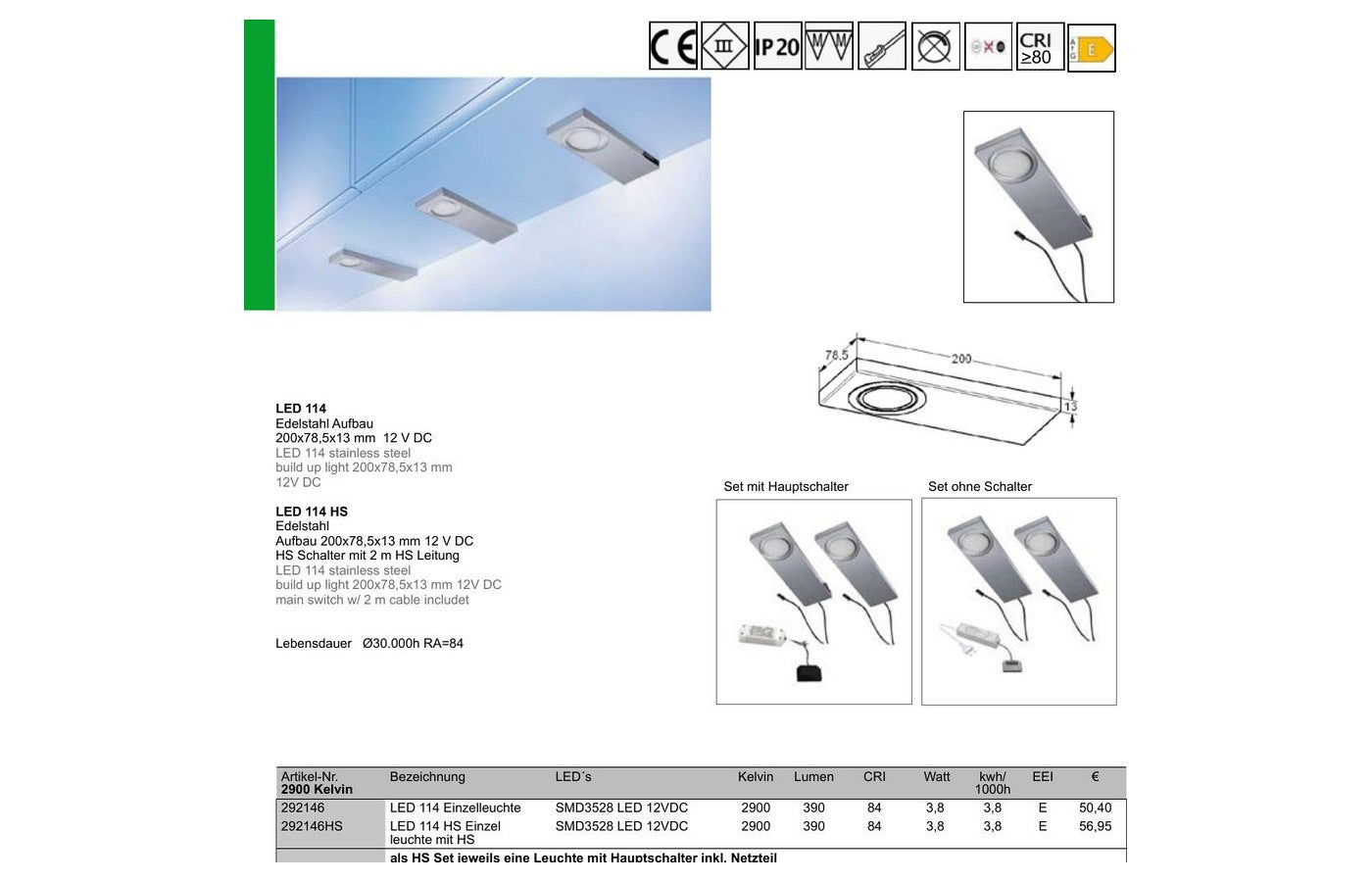 Thebo LED 114 Edelstahl-Aufbauleuchte
