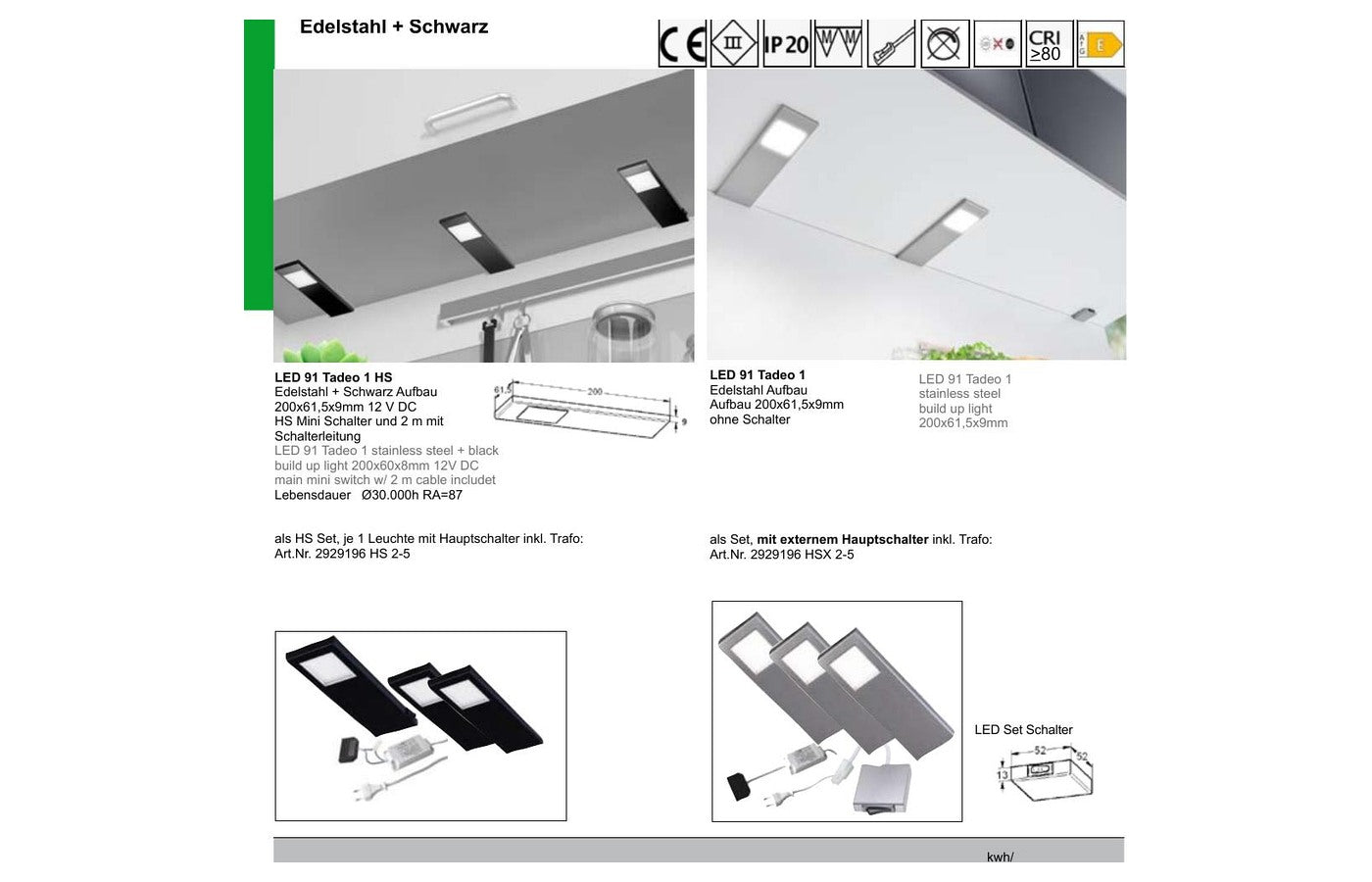 Thebo LED 91 Tadeo 1 Unterbauleuchte in Edelstahl und Schwarz