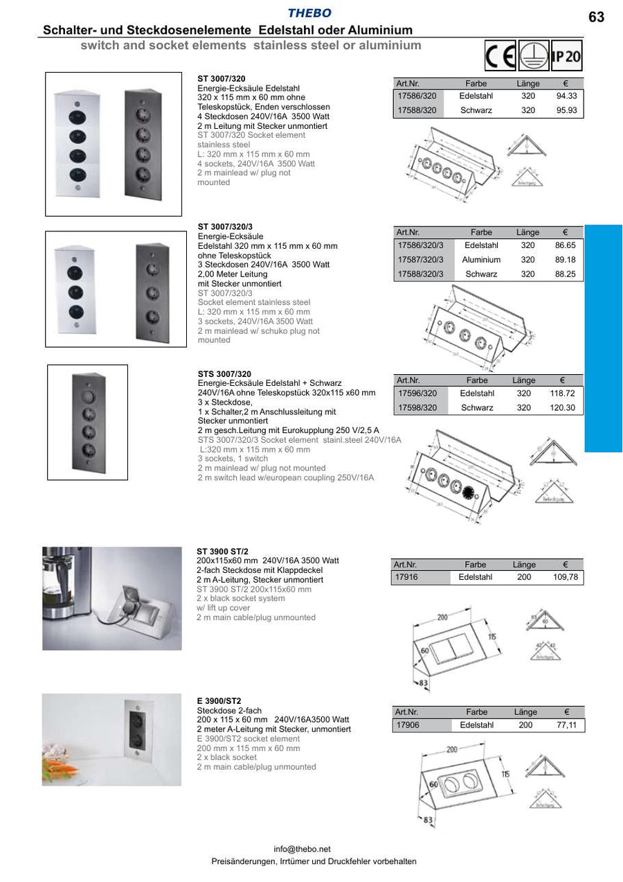 Thebo ST 3007/320/3 Energie-Ecksäule Edelstahl – Produktabbildung