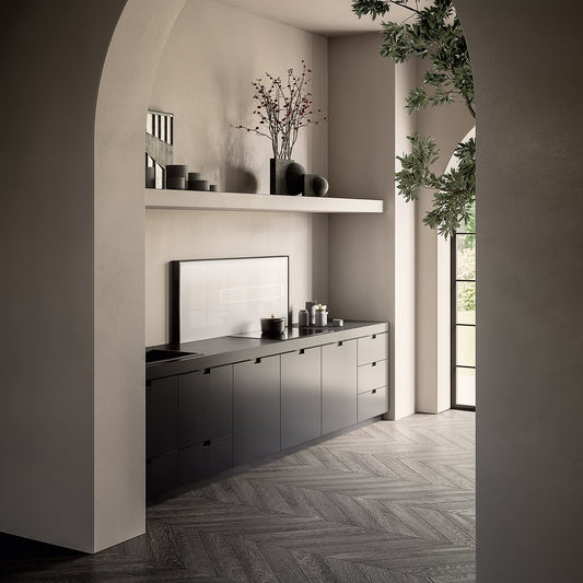 Falmec Air Wall 120 cm mit mittiger Absaugung in moderner Küche