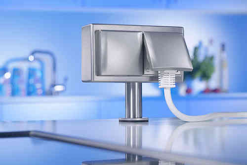 Kochinsel-Steckdose Edelstahl 2-fach mit Klappdeckel – Thebo Carlos KI-ST/2 KLD (17006KLD)