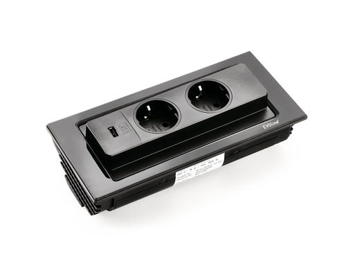 Naber Evoline® BackFlip-USB mit Schukosteckdosen, Glas schwarz - 8031165