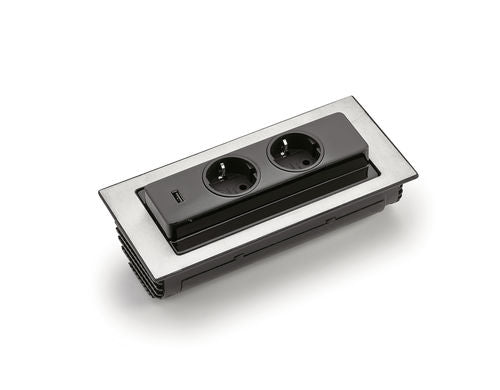 Naber Evoline® BackFlip-USB mit belgischen/französischen Steckdosen, Edelstahl - 8031154
