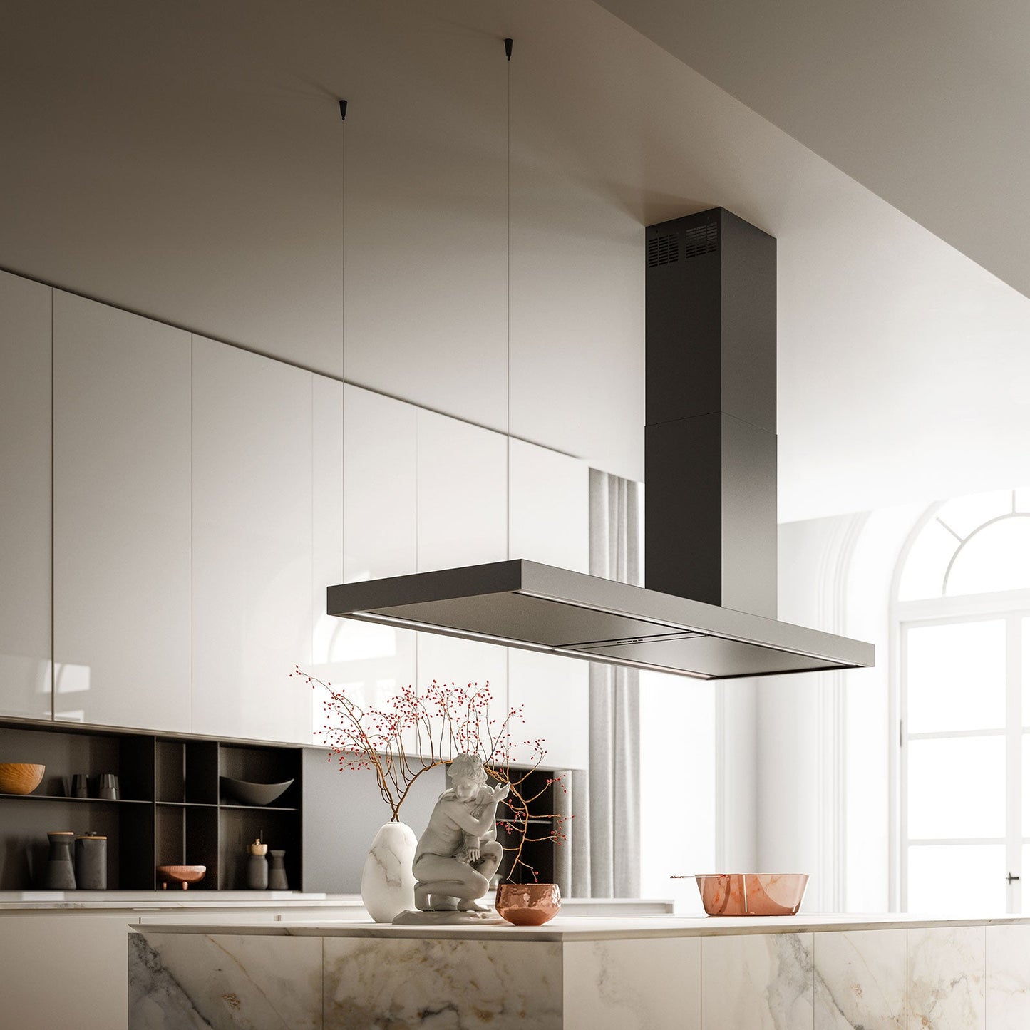Falmec Elle Inselhaube 175 cm Schwarz – doppelte Dynamic-LED-Beleuchtung