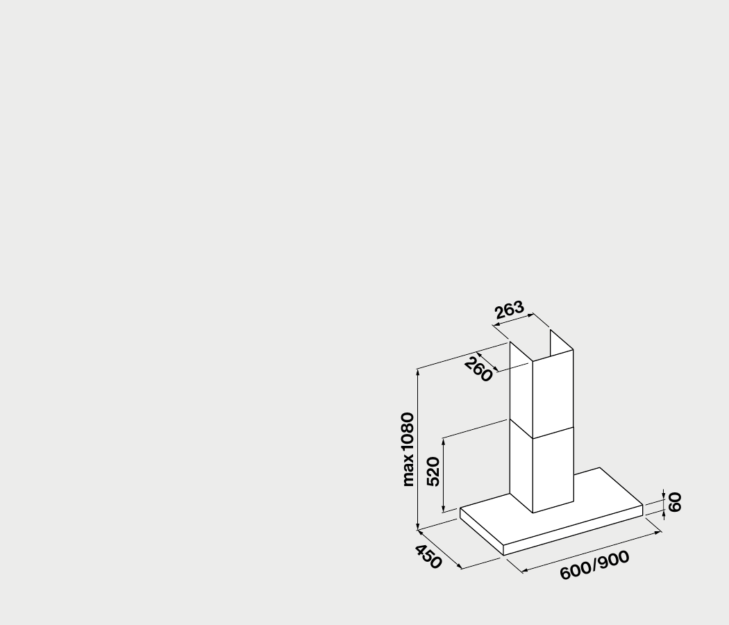 Falmec Mercurio Evo Maßzeichnung für 60 und 90 cm