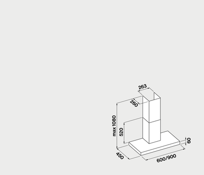 Falmec Mercurio Evo Maßzeichnung für 60 und 90 cm