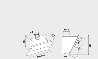 Falmec Verso Easy Maßzeichnung für 55 und 85 cm