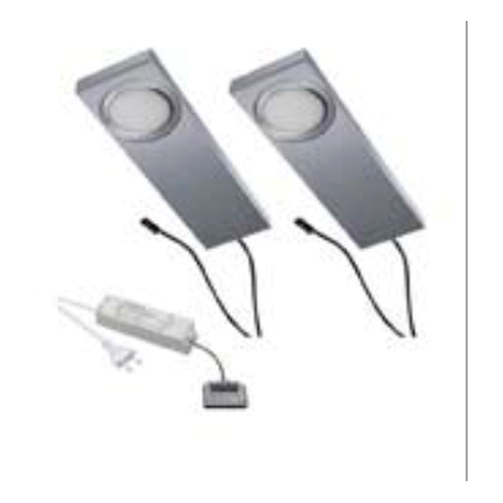 Thebo LED 114 Set 2 ohne Schalter mit zwei Edelstahl-Unterbauleuchten und Netzteil