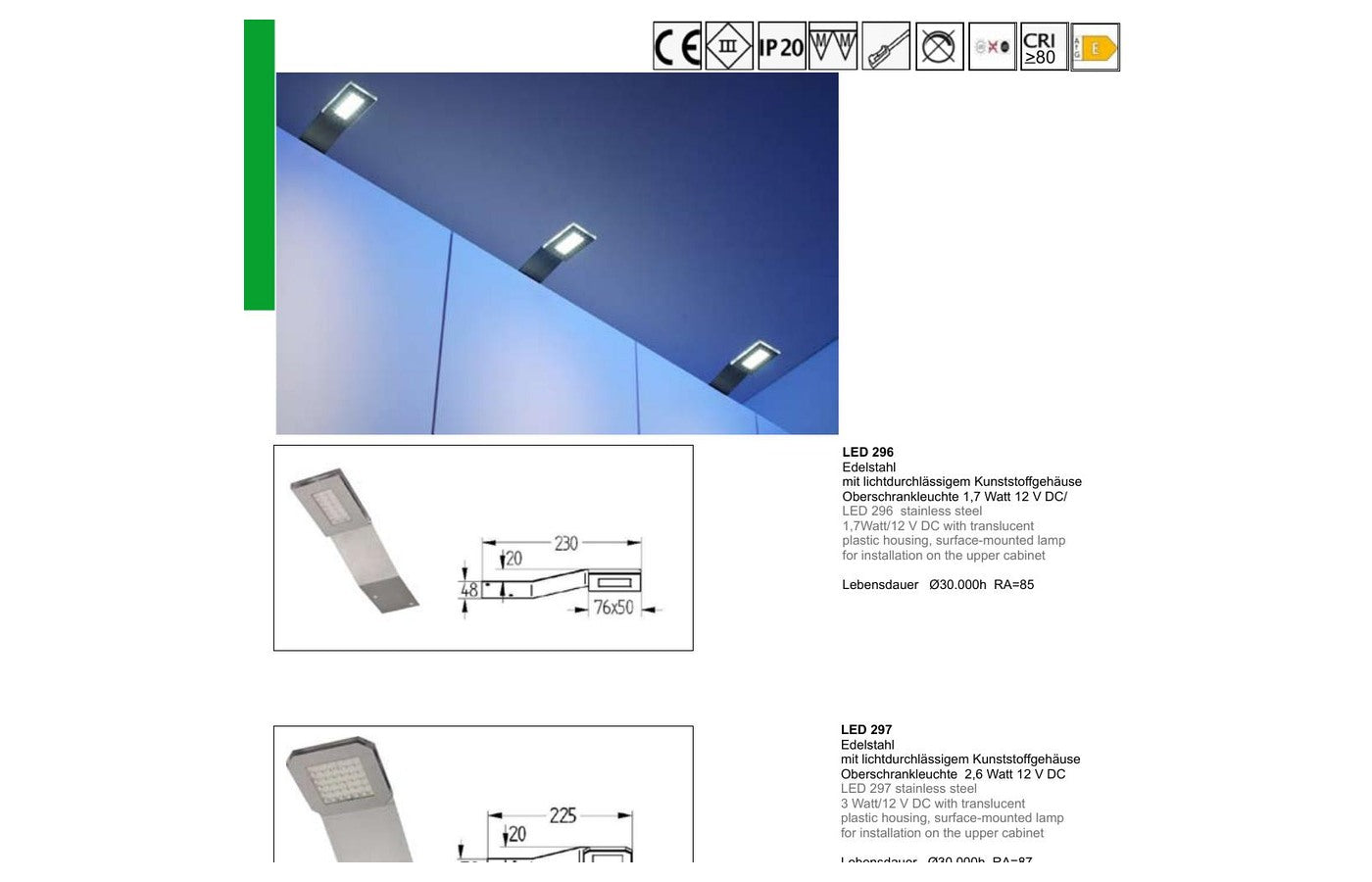 Thebo LED 296, LED 297 und LED 299 Oberschrankleuchten