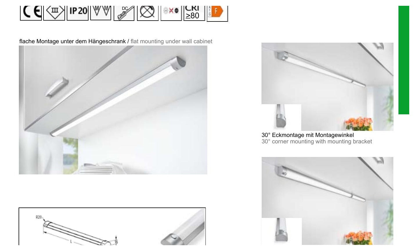 Thebo LED 400 Unterbauleuchte mit Einzelschalter und universellen Montagemöglichkeiten