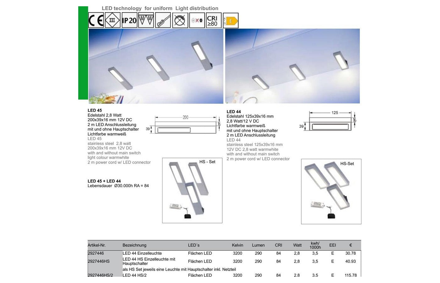 Thebo LED 44 und LED 45 Unterbauleuchten mit Schalter