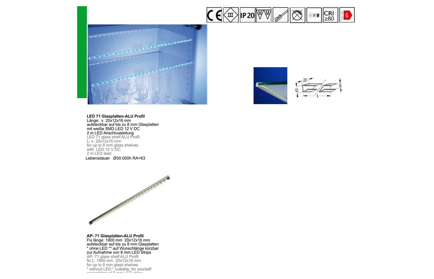 Thebo LED 71 Glasregalbeleuchtung im Aluminiumprofil