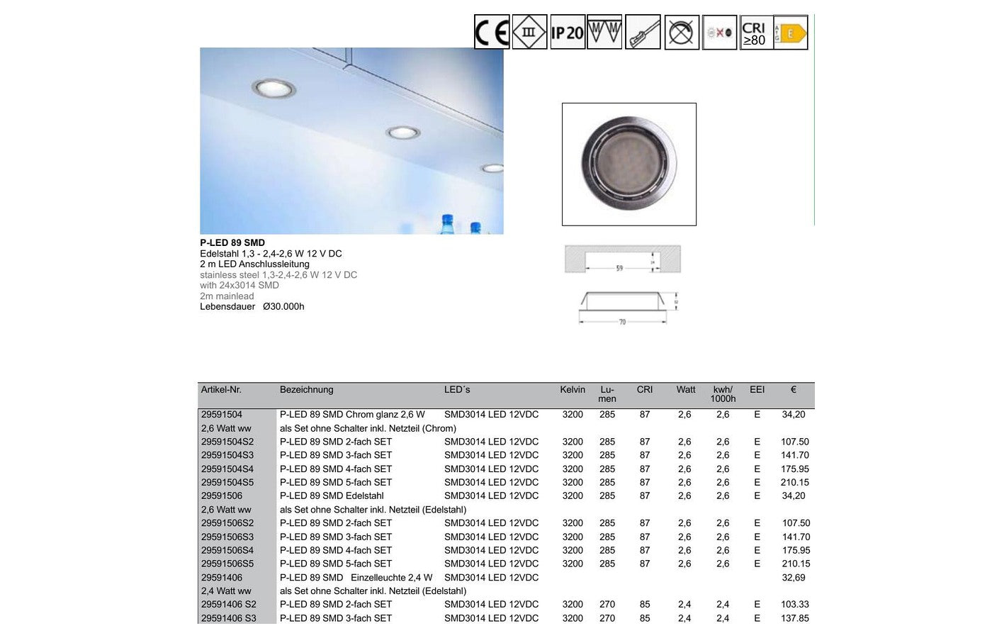 Thebo P-LED 89 SMD Einbau- und Aufbauleuchte