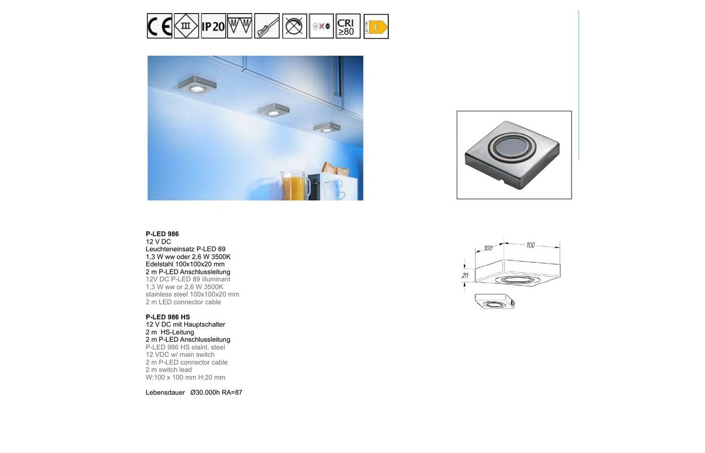 Thebo P-LED 986 Edelstahl-Aufbauleuchte